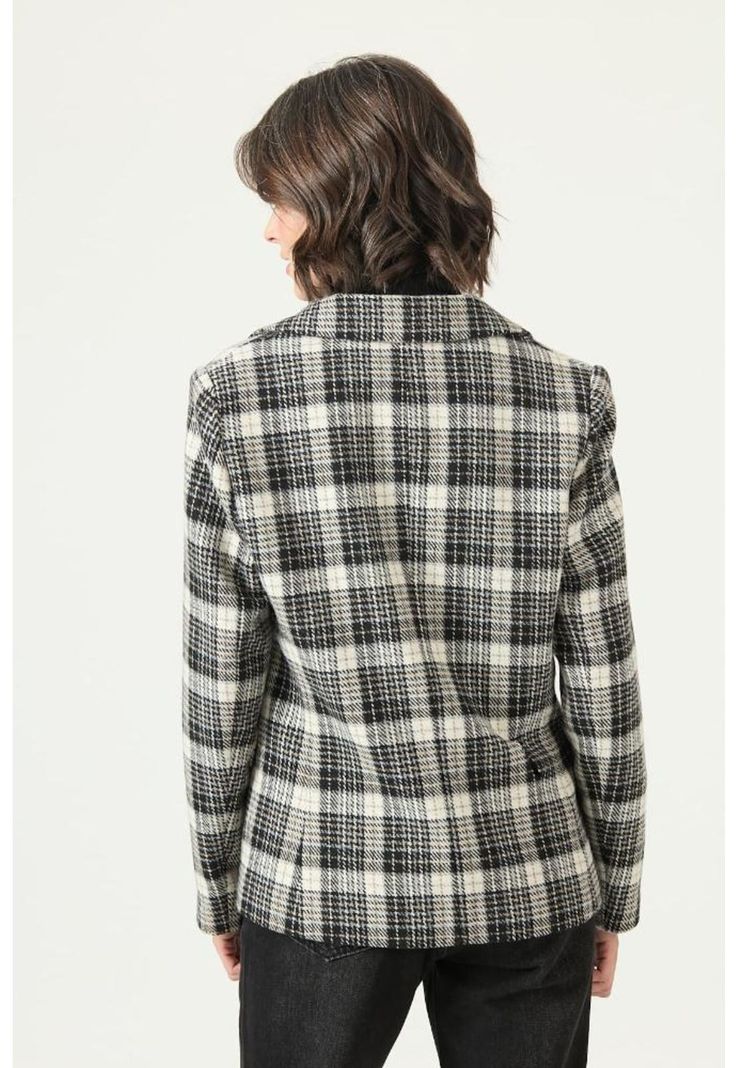Chaqueta con wool blend negra cuadros PRIVILEGE 2704-4