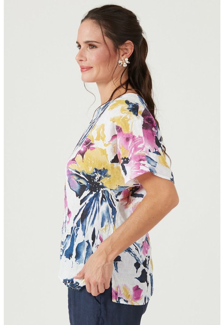 Blusa de lino fucsia estampada-1