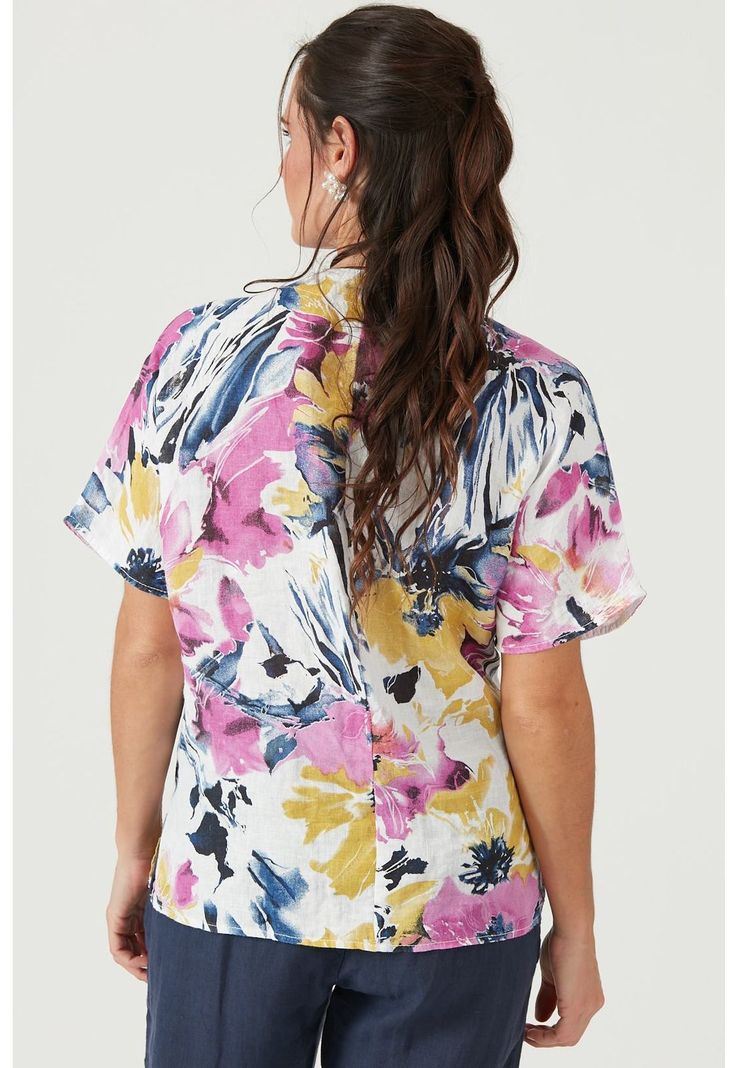 Blusa de lino fucsia estampada-2