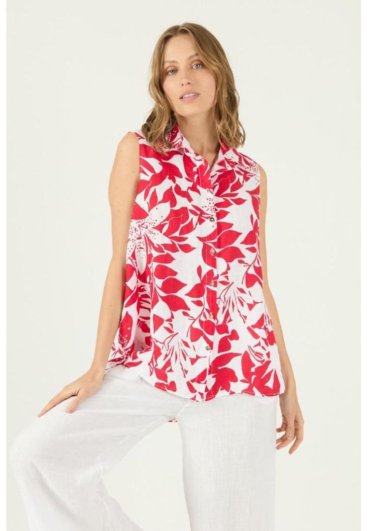 Blusa de lino roja estampada PRIVILEGE 1659-0