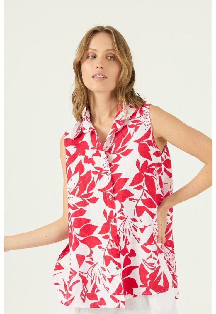 Blusa de lino roja estampada PRIVILEGE 1659-1