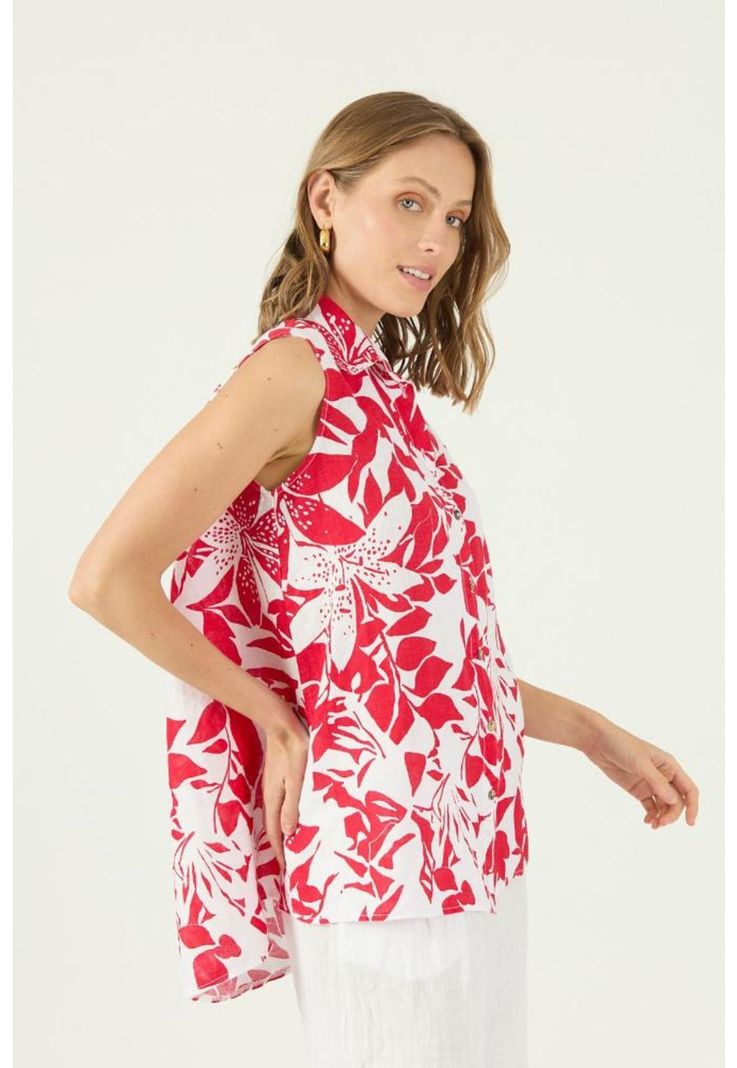 Blusa de lino roja estampada PRIVILEGE 1659-2