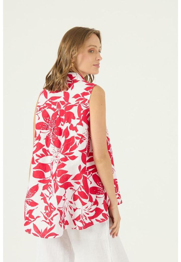 Blusa de lino roja estampada PRIVILEGE 1659-3