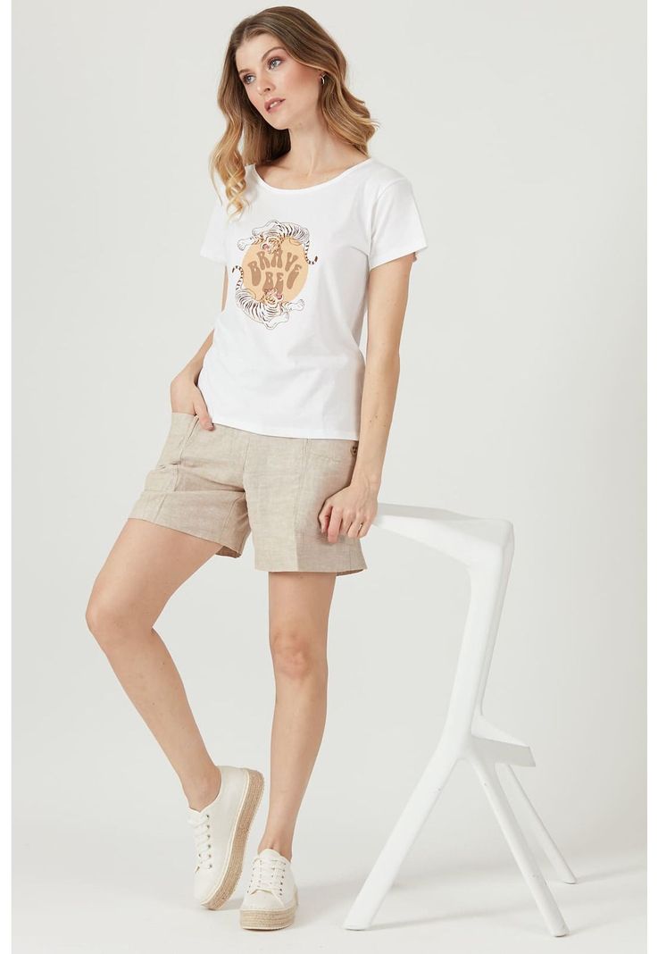 Polera de algodon pima blanca estampada-3