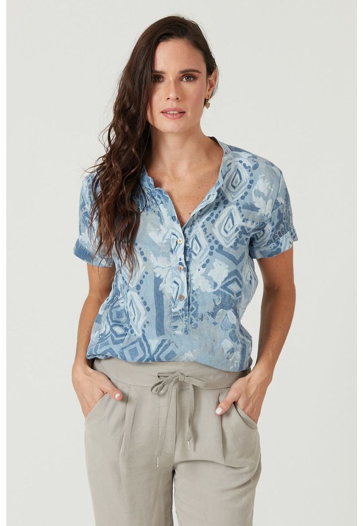 Blusa de lino denim estampada-0