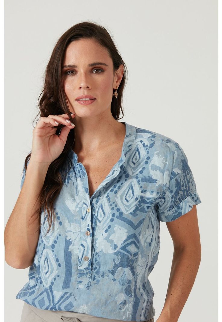 Blusa de lino denim estampada-1