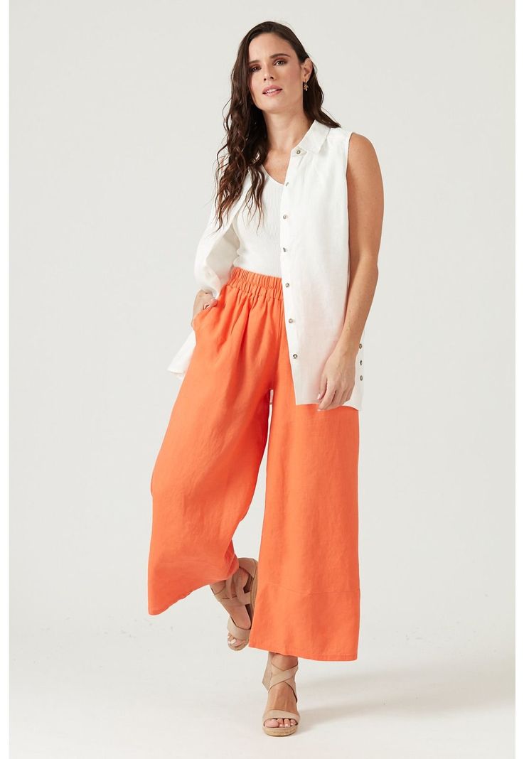 Pantalon de lino straight naranjo-0