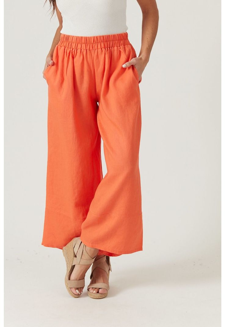 Pantalon de lino straight naranjo-1