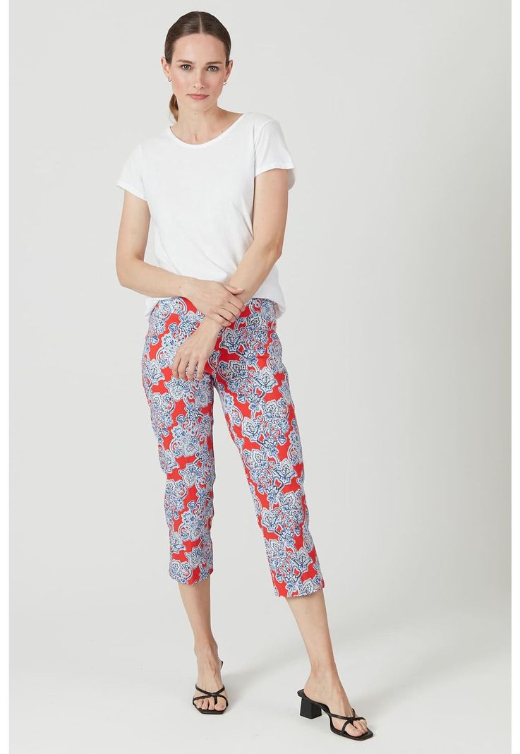 Leggings capri rojo oscuro estampada-0