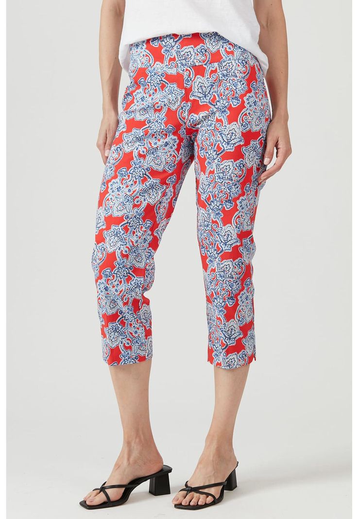 Leggings capri rojo oscuro estampada-1