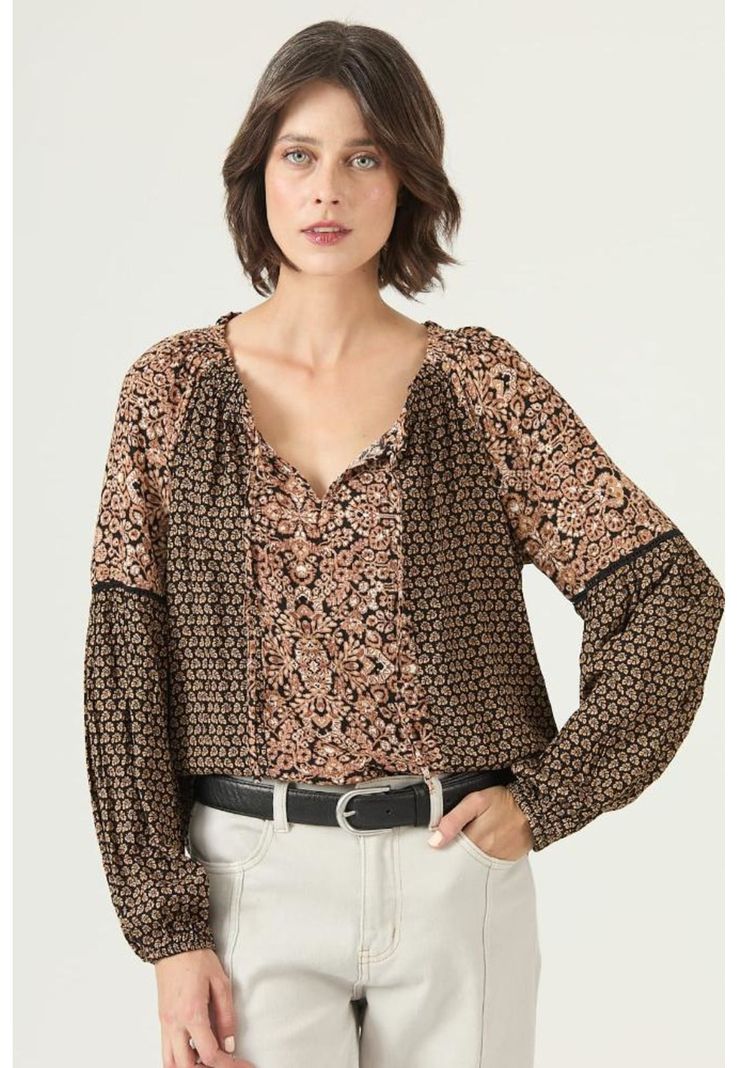 Blusa cafe estampada PRIVILEGE 2640-2