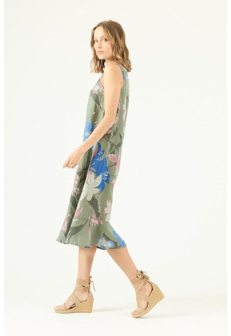 Vestido de lino verde estampado PRIVILEGE 1414-2