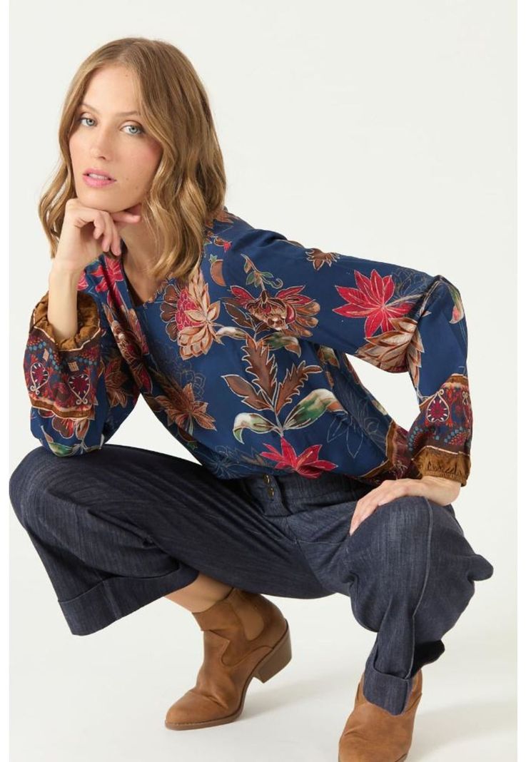 Blusa azul estampada PRIVILEGE 2398-0