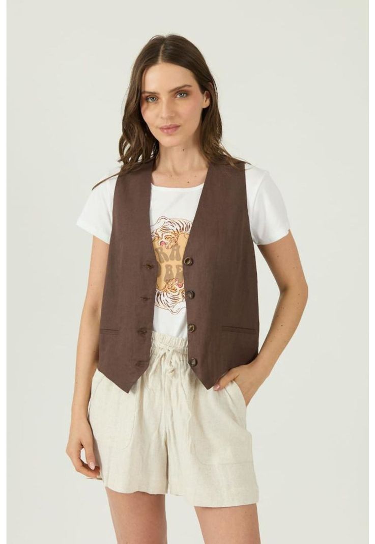 Shorts de lino regular beige-0