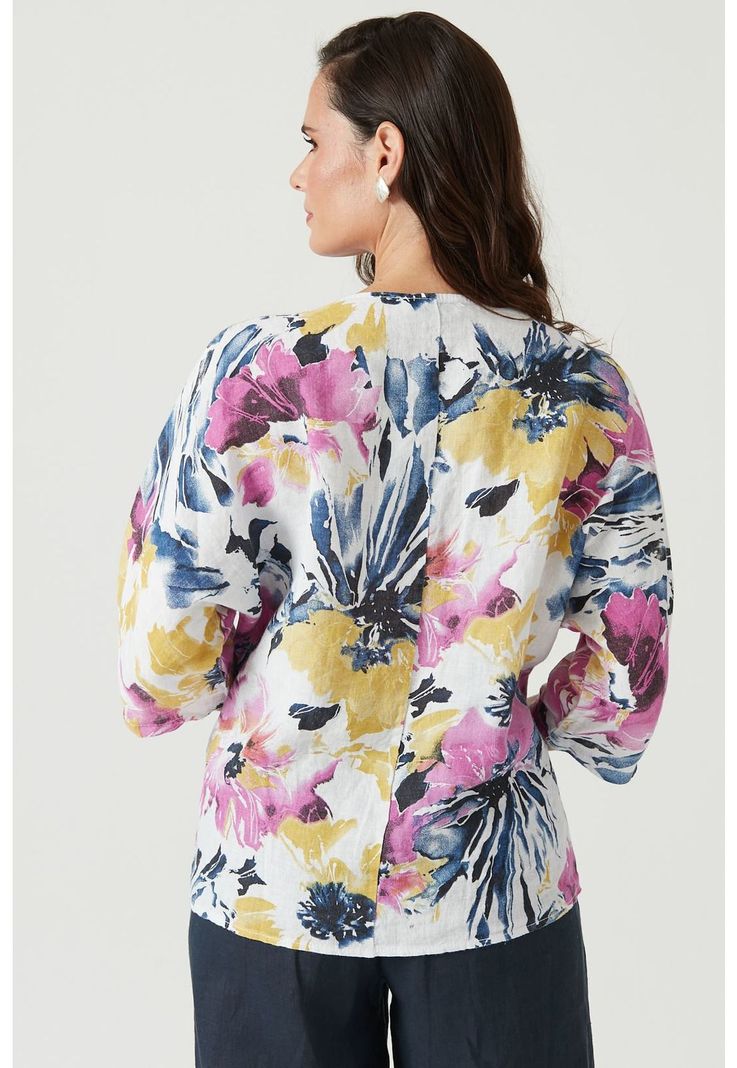 Blusa de lino fucsia estampada-2
