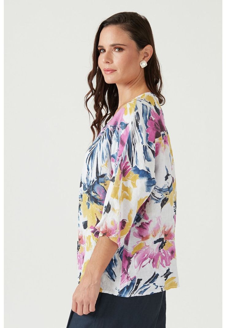 Blusa de lino fucsia estampada-3