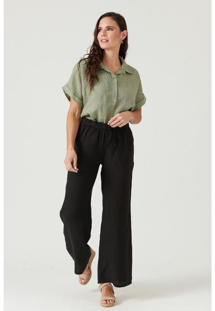 Pantalon de lino slim fit negro-0
