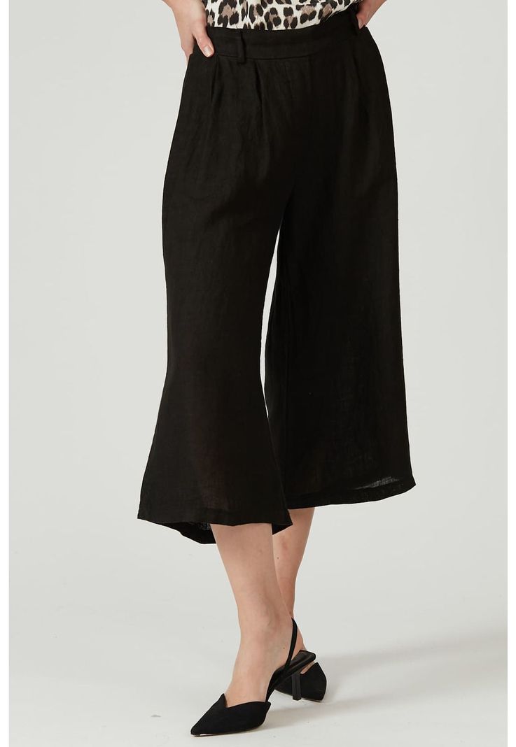 Pantalon de lino wide leg negro-2