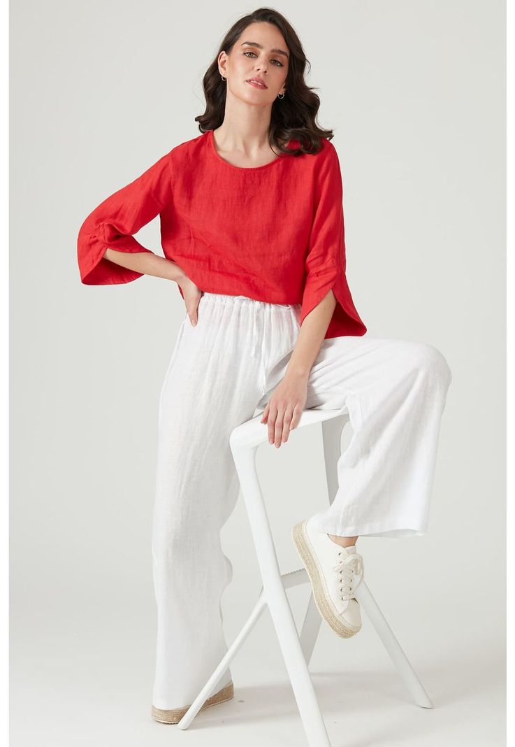 Pantalon de lino regular blanco-0