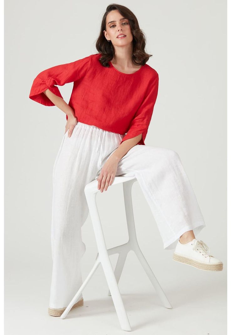 Pantalon de lino regular blanco-1