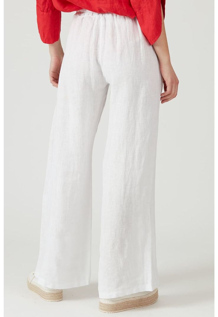 Pantalon de lino regular blanco-3