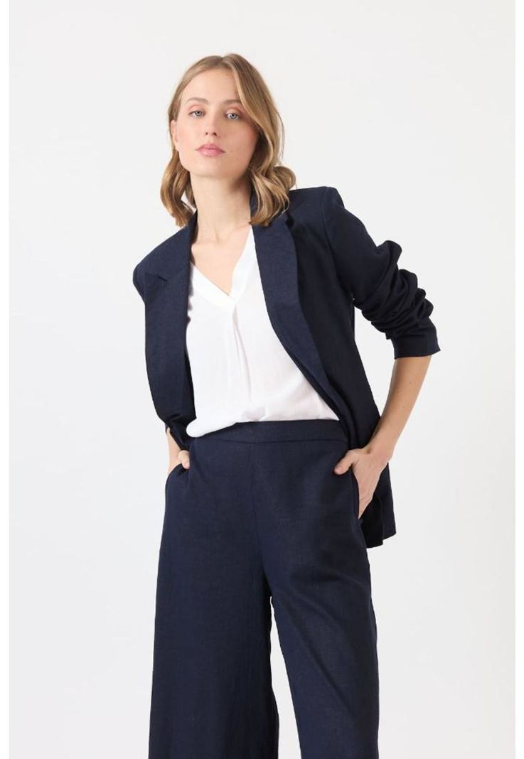 Blazer con lino azul marino PRIVILEGE-0