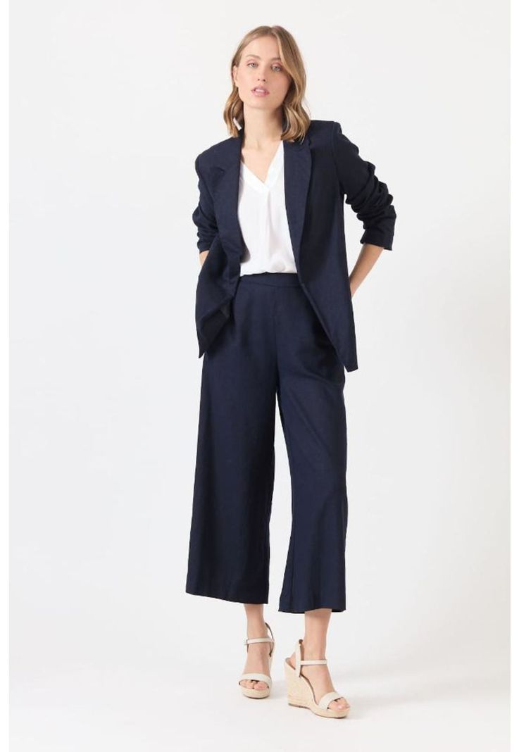 Blazer con lino azul marino PRIVILEGE-1