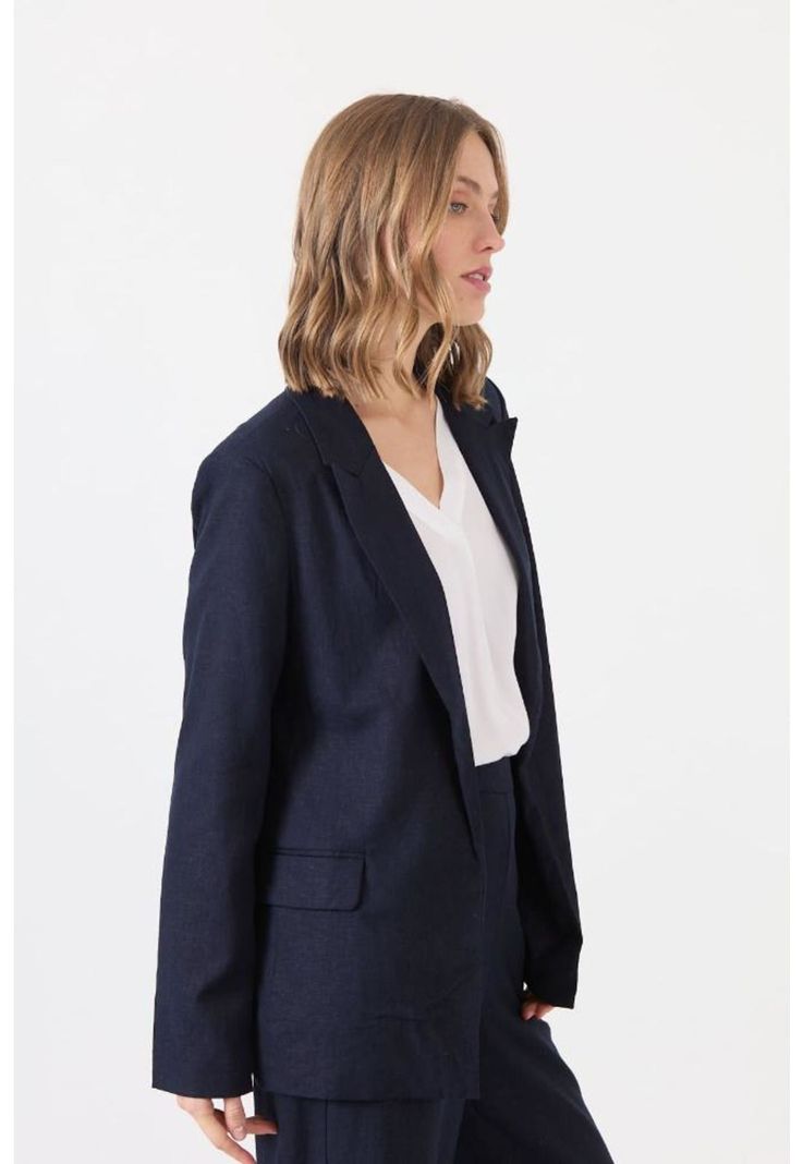 Blazer con lino azul marino PRIVILEGE-2