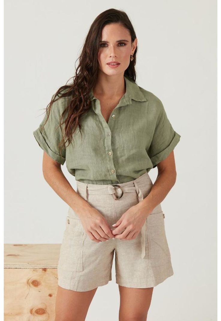 Blusa de lino verde-0