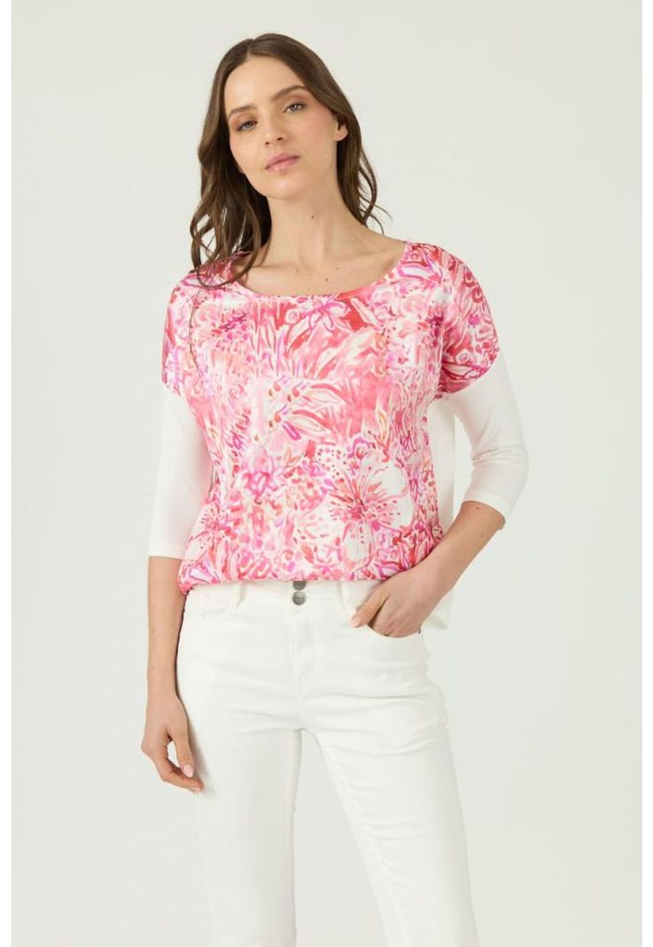 Polera fucsia estampada manga 3/4 PRIVILEGE-0