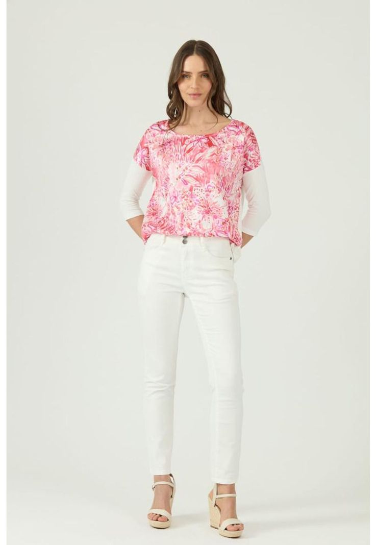 Polera fucsia estampada manga 3/4 PRIVILEGE-1