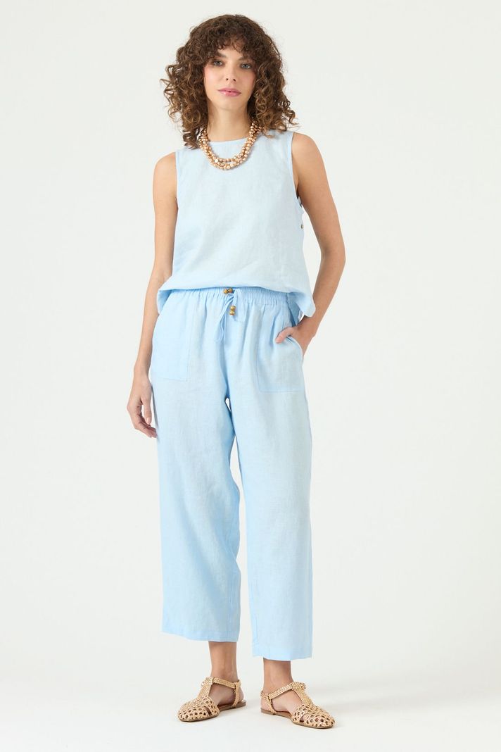 Pantalon De Lino Straight Celeste Cod 2012785