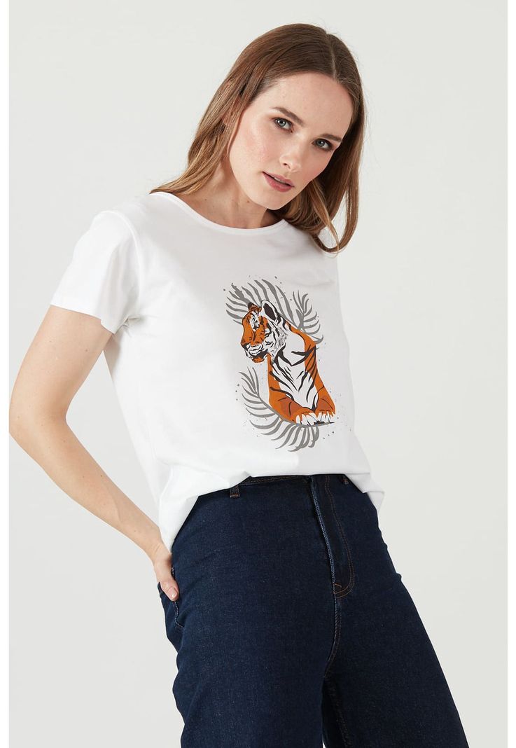 Polera de algodon pima blanca estampada-0