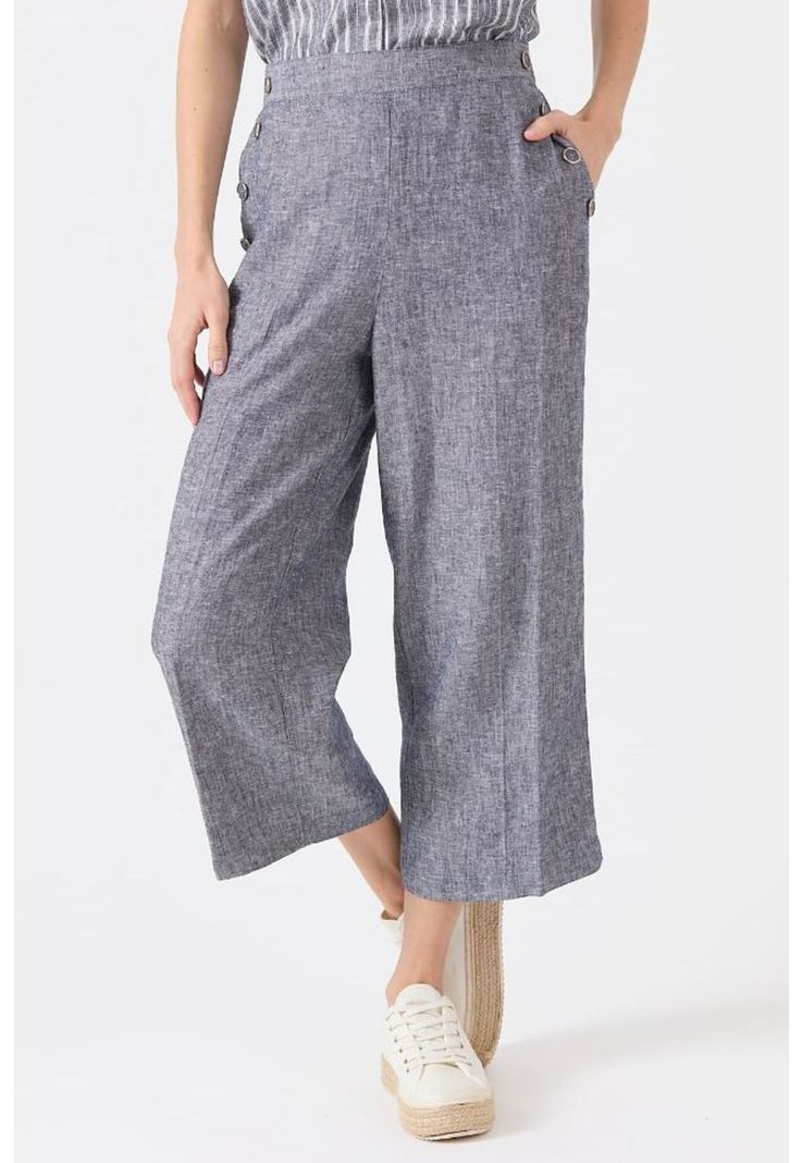 Pantalon de lino palazzo azul marino-1