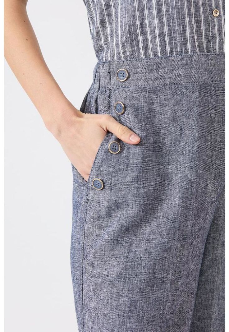 Pantalon de lino palazzo azul marino-3