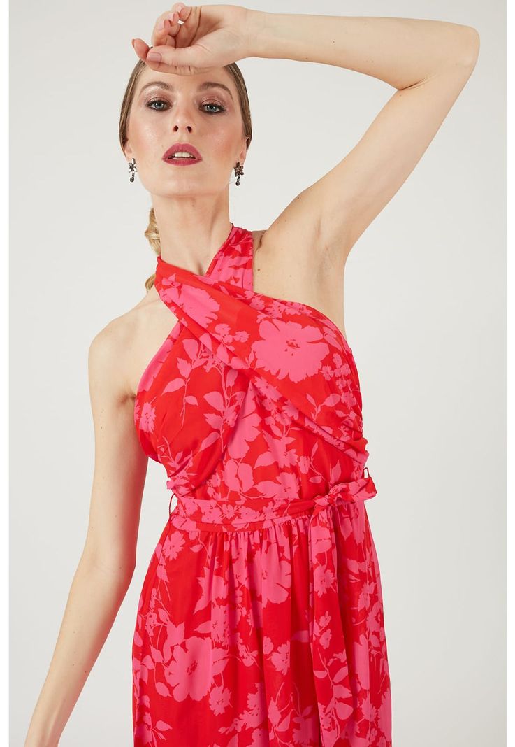 Vestido fucsia estampado-0