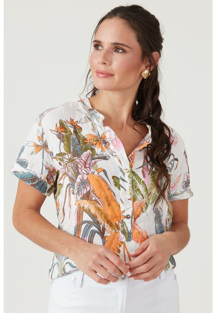 Blusa de lino multicolor estampada-0
