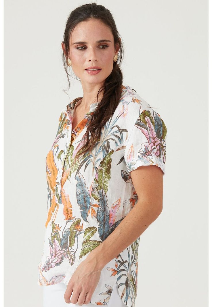 Blusa de lino multicolor estampada-1
