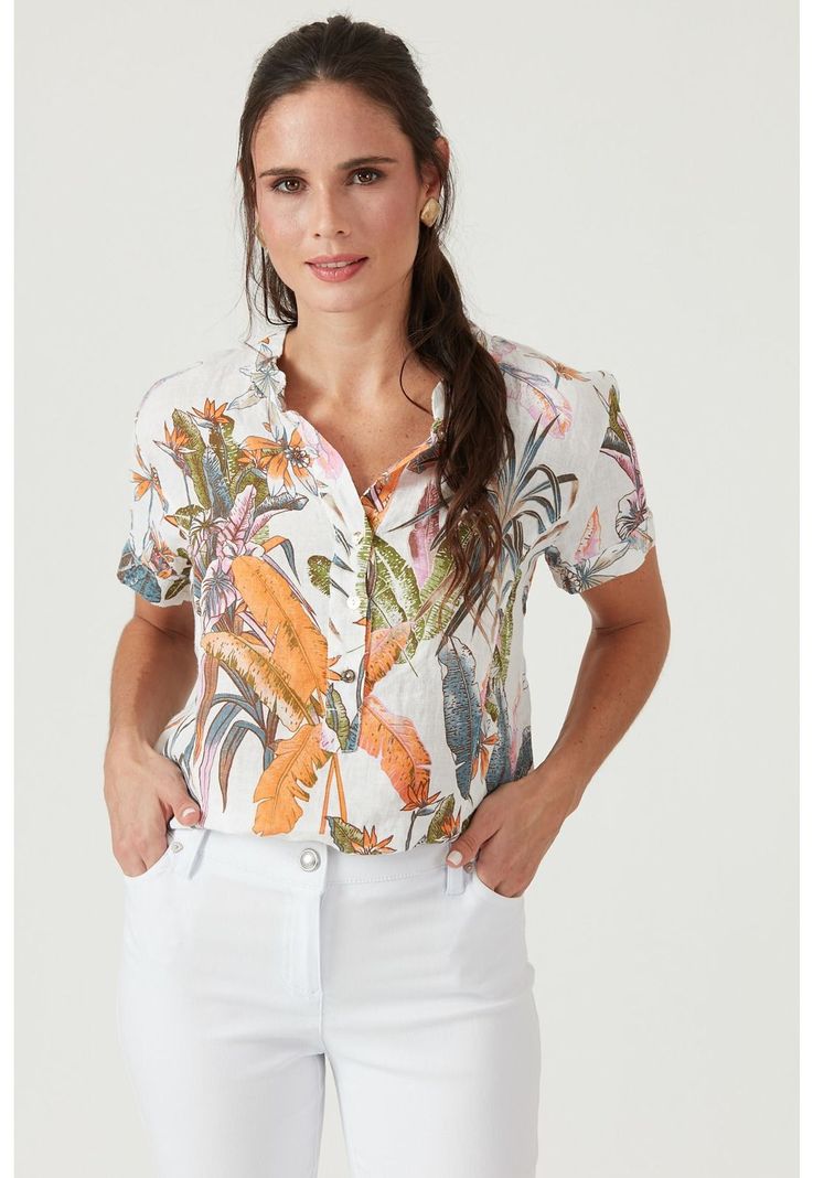 Blusa de lino multicolor estampada-2
