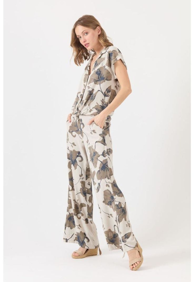 Pantalon wide leg beige estampado PRIVILEGE 1487-0