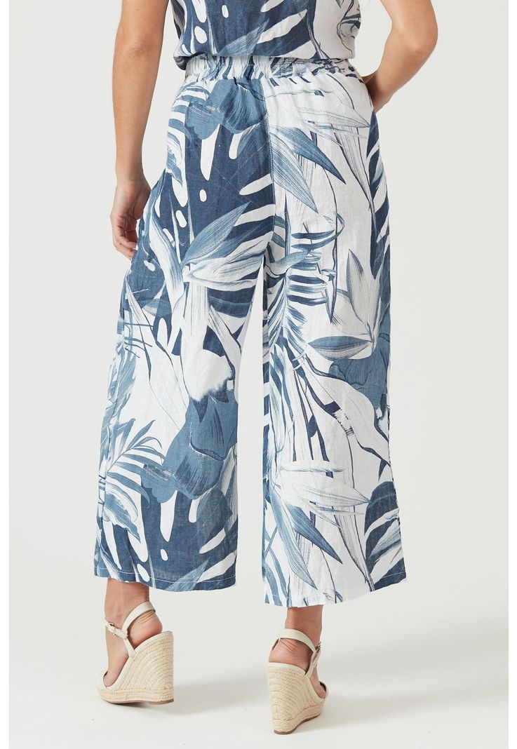 Pantalon de lino wide leg azul estampado-3