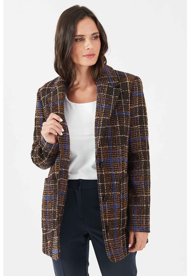 Chaqueta con lana cafe cuadros-0