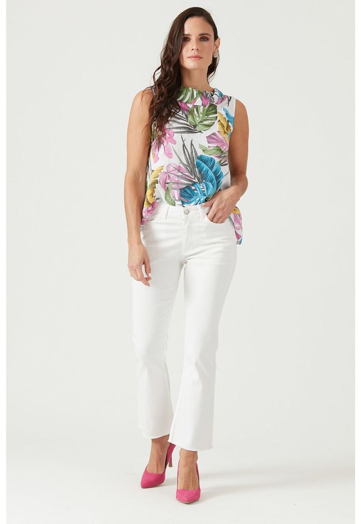 Blusa de lino blanca estampada-0