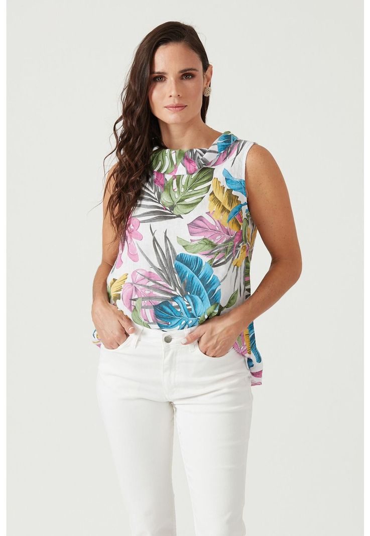Blusa de lino blanca estampada-1
