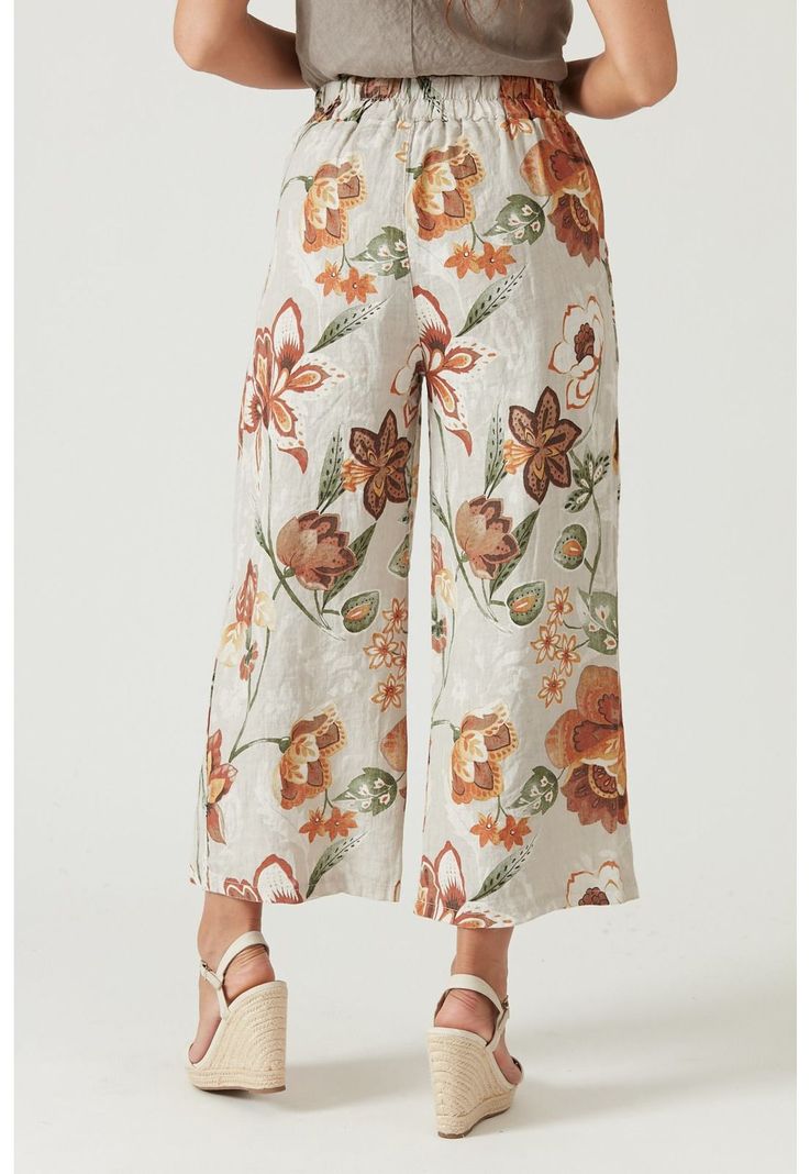 Pantalon de lino wide leg beige estampado-2