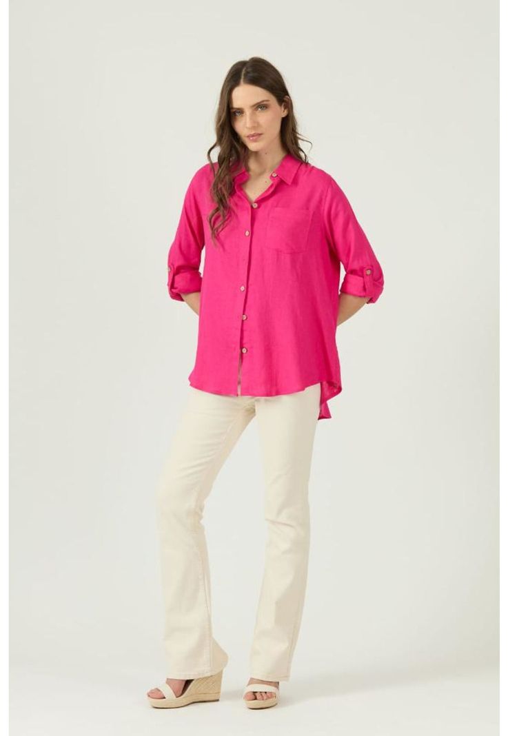 Blusa con lino fucsia PRIVILEGE 1564-1