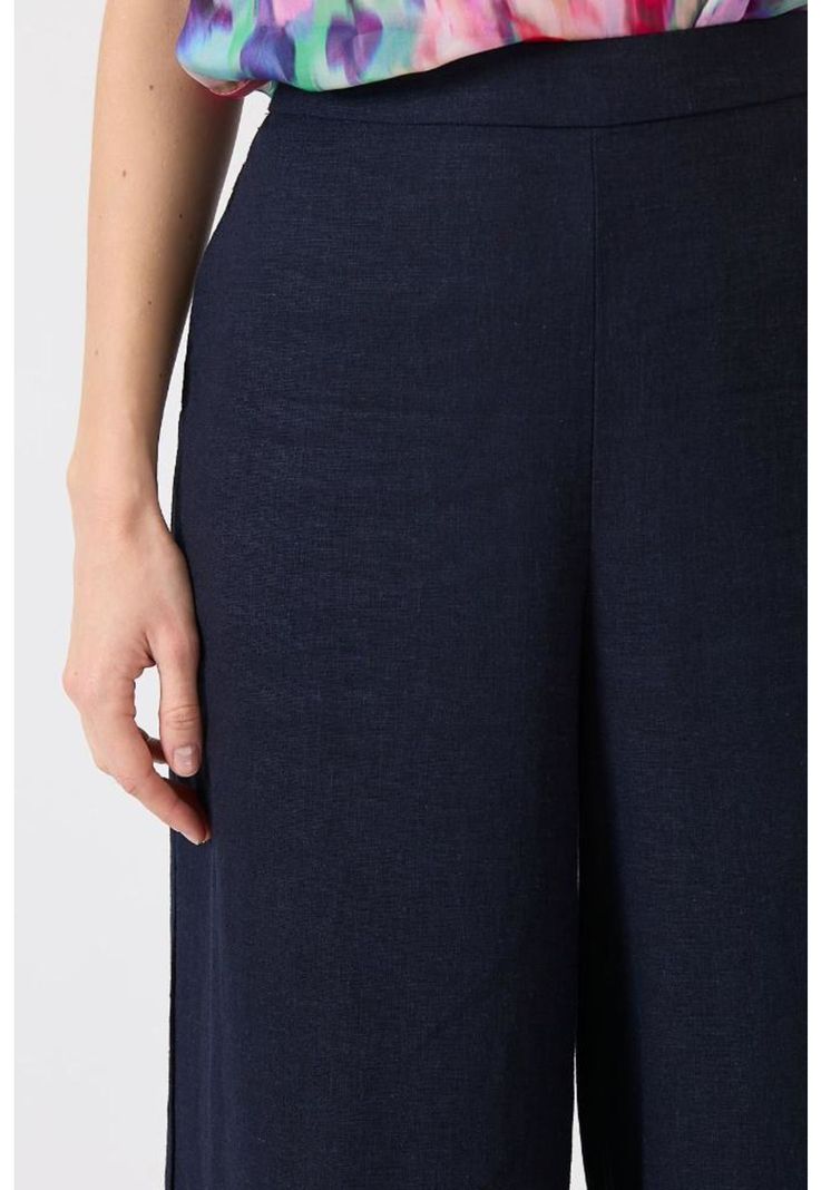 Pantalon con lino palazzo azul marino-2