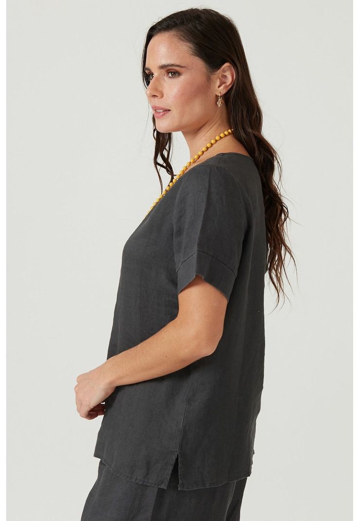 Blusa de lino gris oscuro-1