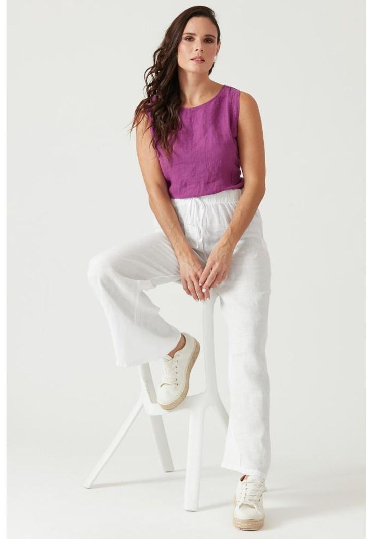 Pantalon de lino slim fit blanco-0