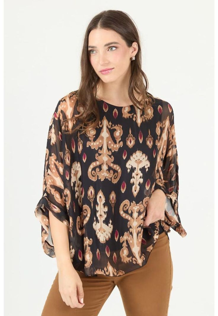 Blusa con seda negra estampada PRIVILEGE 2374-0
